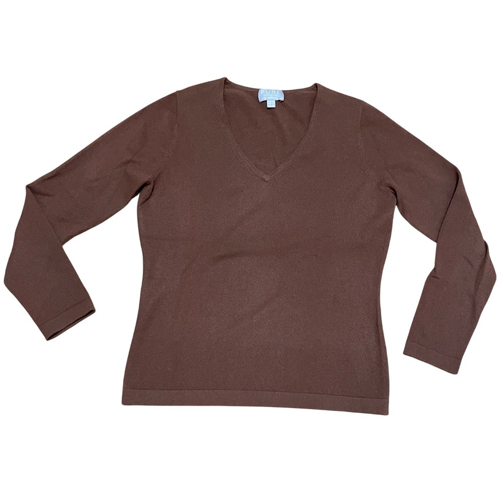 Pure‎ Collection Brown 100% Cashmere V-Neck Sweater Women's US 6 UK 12 Fine Knit